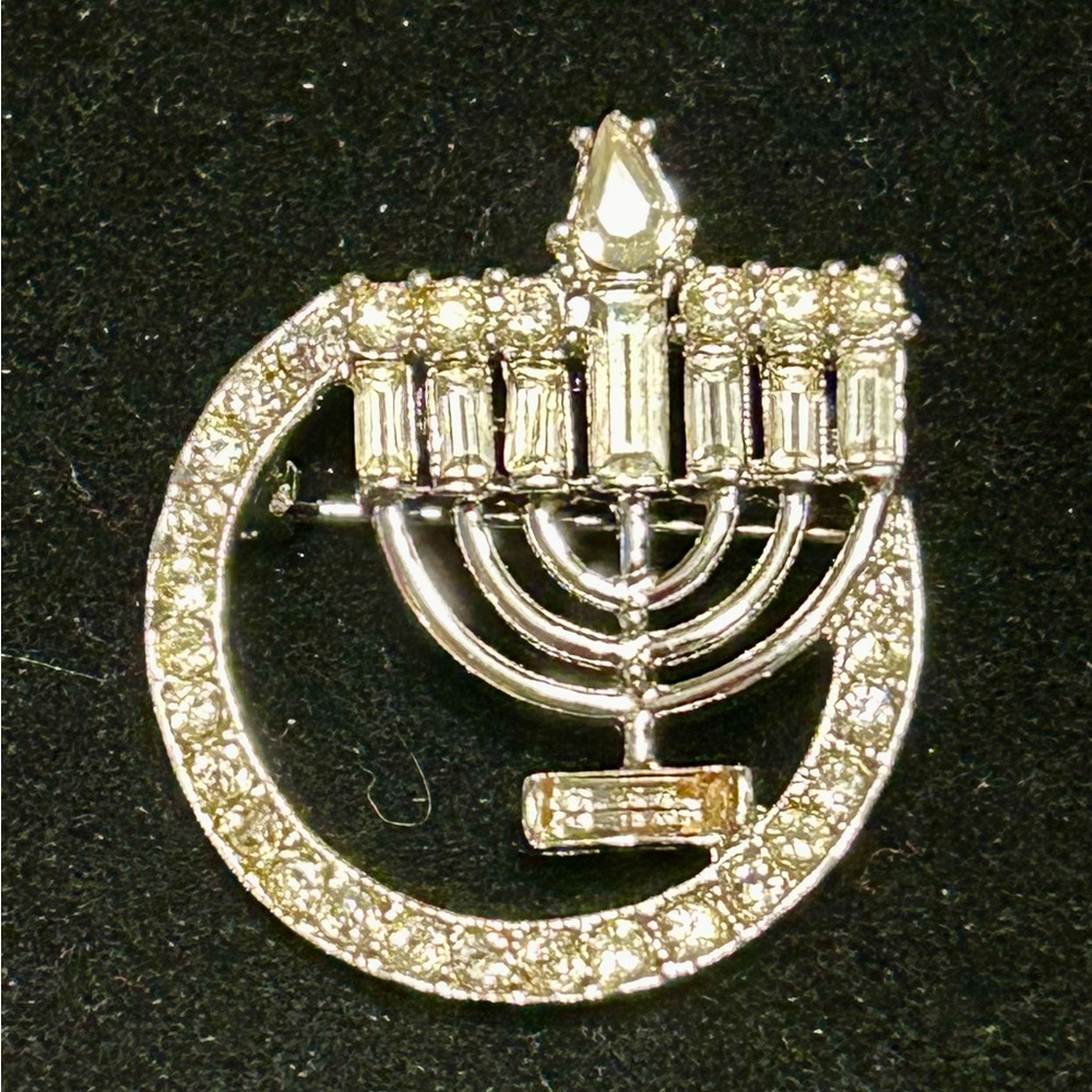 menorah silver tone brooch